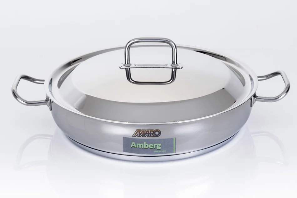 Amberg hoge braadpan met handgrepen en deksel 32 cm
