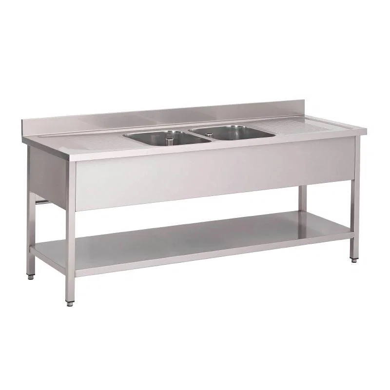 RVS spoeltafel 2 spoelbakken midden 200x70x85cm Dermbach