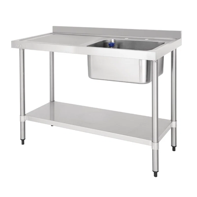 RVS spoeltafel enkele spoelbak afdruiprek links 120x60cm Lemgo
