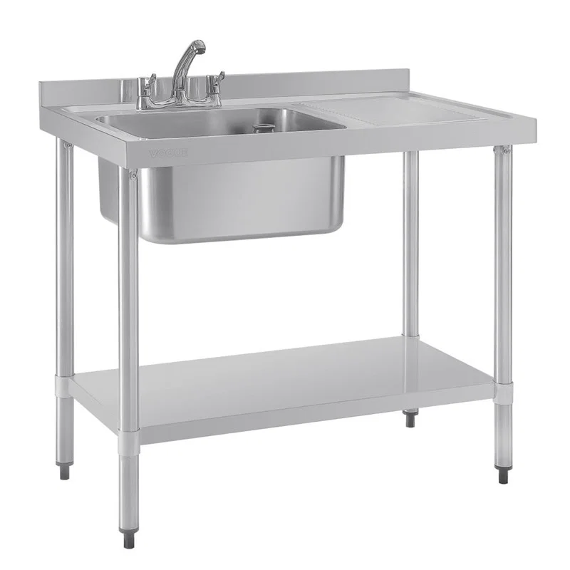 RVS spoeltafel enkele spoelbak afdruiprek rechts 100x60cm Lemgo